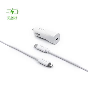 Set autonabíječky FIXED s USB-C výstupem a USB-C/Lightning kabelu, podpora PD, 1 metr, MFI, 18W, bílý