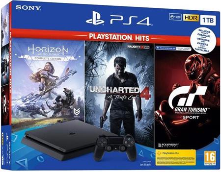 Sony PlayStation 4 Slim 1TB Black + (Gran Turismo Sport, Uncharted 4, Horizon Zero Dawn) (PS4)