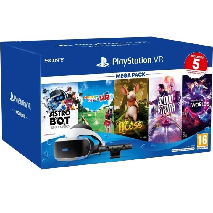 Sony PlayStation VR V2 + Kamera V2 + PS5 adaptér + 5 her (VR Worlds, Moss, Blood & Truth, Everybody Golf, Astrobot) (PS4