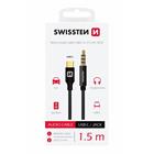 Swissten audio adaptér textile USB-C (samec)/3,5 mm jack (samec) 1,5M černý