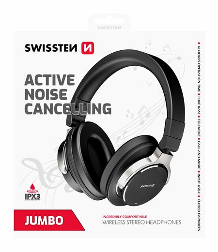 Swissten bluetooth stereo sluchátka jumbo ANC černá