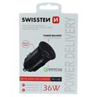 Swissten CL adaptér power delivery USB-C + quick charge 3.0 36w metal černý