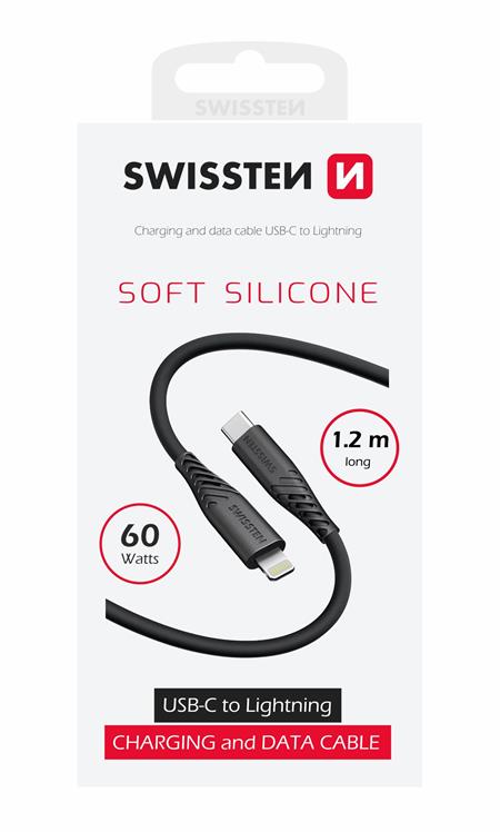 Swissten datový kabel soft silicone USB-C / Lightning 1,2 M 60W černý