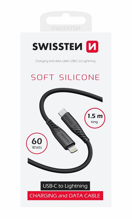 Swissten datový kabel soft silicone USB-C / Lightning 1,5 M 60W černý