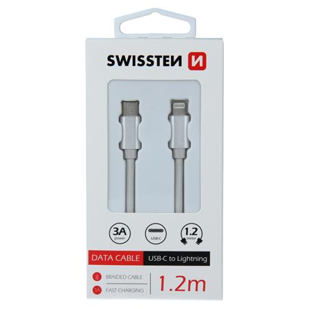 Swissten datový kabel textile USB-C / Lightning 1,2 M, stříbrný