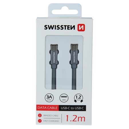 Swissten datový kabel textile USB-C / USB-C 1,2 M, šedý
