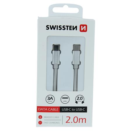 Swissten datový kabel textile USB-C - USB-C 2,0 m stříbrný