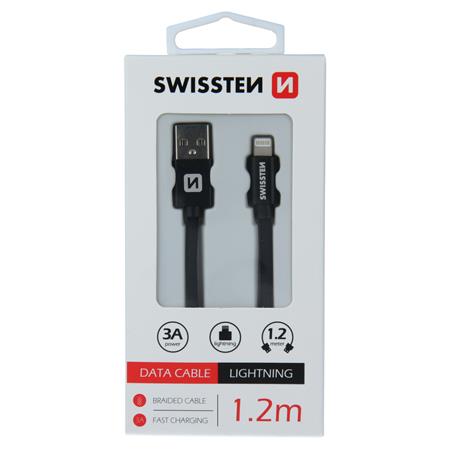 Swissten datový kabel textile USB / Lightning 1,2 M, černý