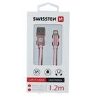 Swissten datový kabel textile USB / Lightning 1,2 M, růžovo-zlatý