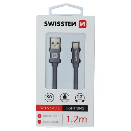 Swissten datový kabel textile USB / Lightning 1,2 M, šedý