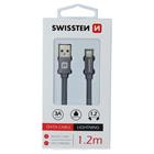 Swissten datový kabel textile USB / Lightning 1,2 M, šedý