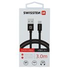 Swissten datový kabel textile USB / USB-C 3,0 M, černý