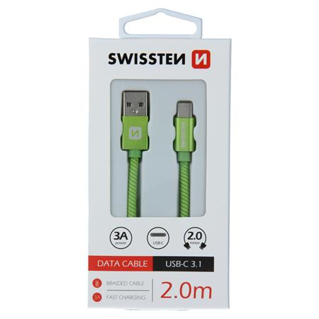 Swissten datový kabel textilní USB / USB-C 2m zelený