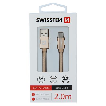 Swissten datový kabel textilní USB / USB-C 2m zlatý