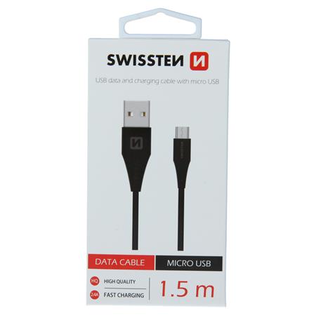 Swissten datový kabel USB / Micro USB 1,5 M, černý (6,5Mm)
