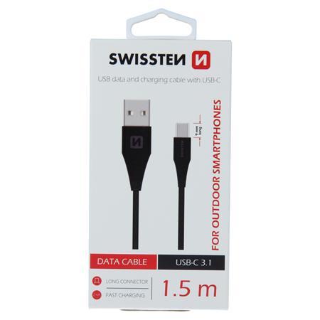 Swissten datový kabel USB / USB-C 3.1, černý 1,5M (9Mm)