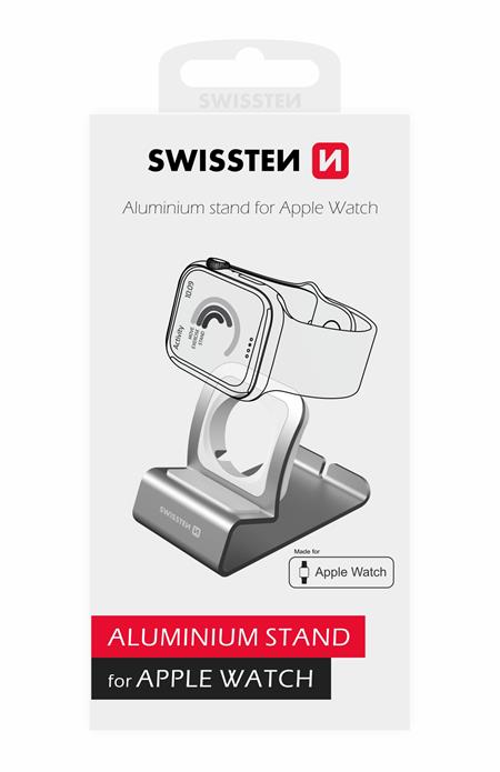 Swissten Hliníkový stojánek pro Apple Watch, stříbrný