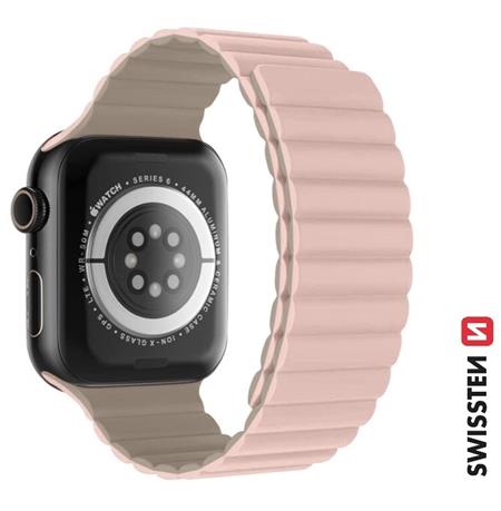 Swissten řemínek pro Apple Watch silikonový - magnetic 38 40 41 mm růžovo cappuccino
