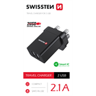 Swissten síťový adaptér 2x usb 10,5W pro UK zásuvku černý