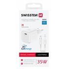 Swissten síťový adaptér GaN 1x USB-C 35W power delivery bílý + datový kabel USB-C lightning 1,2 m bílý