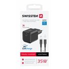 Swissten síťový adaptér GaN 1x USB-C 35W power delivery černý + datový kabel USB-C lightning 1,2 m černý