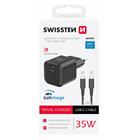 Swissten síťový adaptér GaN 1x USB-C 35W power delivery černý + datový kabel USB-C USB-C 1,2 m černý