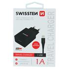 Swissten síťový adaptér smart IC 1X USB 1A power + datový kabel USB / Lightning 1,2 M, černý