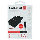 Swissten síťový adaptér smart IC 1X USB 1A power + datový kabel USB / Type C 1,2 M, černý
