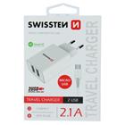 Swissten síťový adaptér smart IC 2X USB 2,1A power + datový kabel USB / Micro USB 1,2 M, bílý
