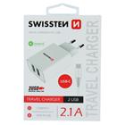 Swissten síťový adaptér smart IC 2X USB 2,1A power + datový kabel USB / Type C 1,2 M, bílý