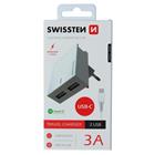 Swissten síťový adaptér smart IC 2X USB 3A power + datový kabel USB / Type C 1,2 M, bílý