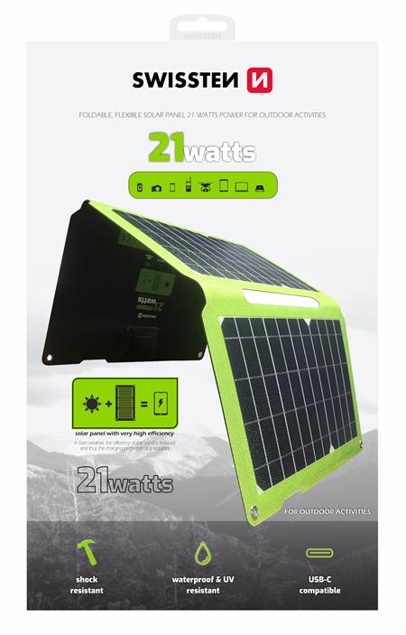 Swissten skládací solární panel 21W