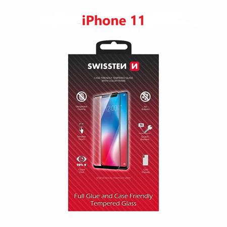 Swissten sklo full glue, color frame, case friendly Apple Iphone 11 černé