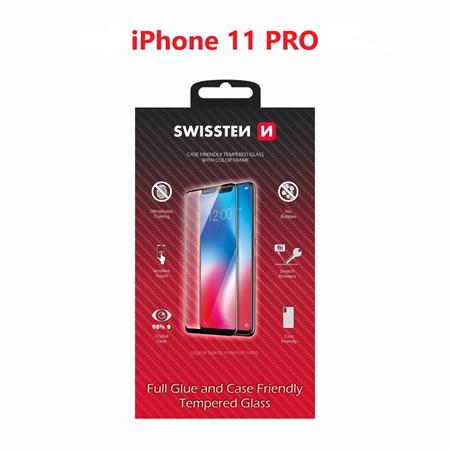 Swissten sklo full glue, color frame, case friendly Apple Iphone 11 pro černé