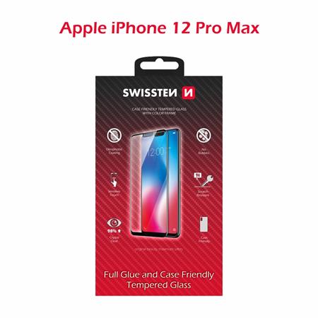 Swissten sklo full glue, color frame, case friendly Apple iPhone 12 Pro Max černé