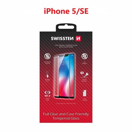 Swissten sklo full glue, color frame, case friendly Apple Iphone 5/sE bílé