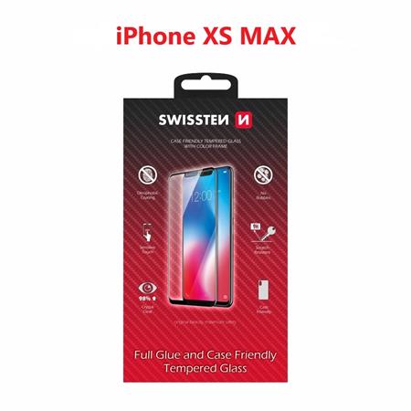 Swissten sklo full glue, color frame, case friendly Apple Iphone Xs MAX černé