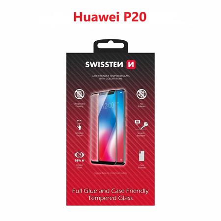 Swissten sklo full glue, color frame, case friendly Huawei P20 černé