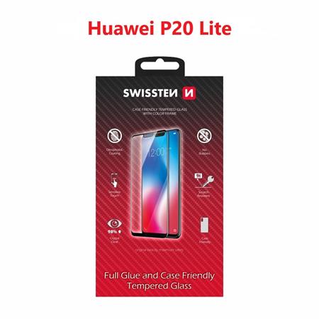 Swissten sklo full glue, color frame, case friendly Huawei P20 Lite černé