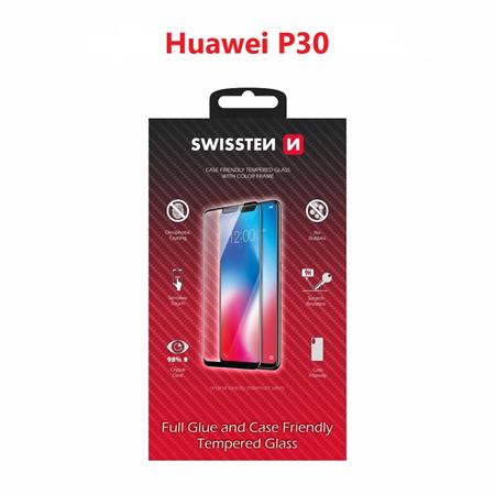 Swissten sklo full glue, color frame, case friendly Huawei P30 černé