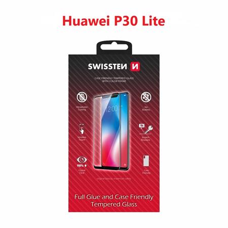 Swissten sklo full glue, color frame, case friendly Huawei P30 Lite černé