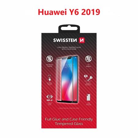 Swissten sklo full glue, color frame, case friendly Huawei Y6 2019 černé