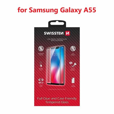 Swissten sklo full glue, color frame, case friendly pro Samsung Galaxy A55 černé