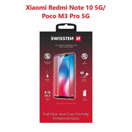 Swissten sklo full glue, color frame, case friendly Xiaomi Redmi Note 10 5G/POCO M3 PRO 5G černé