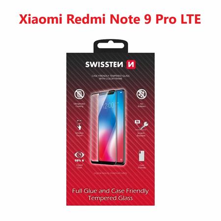 Swissten sklo full glue, color frame, case friendly Xiaomi Redmi note 9 pro lte černé