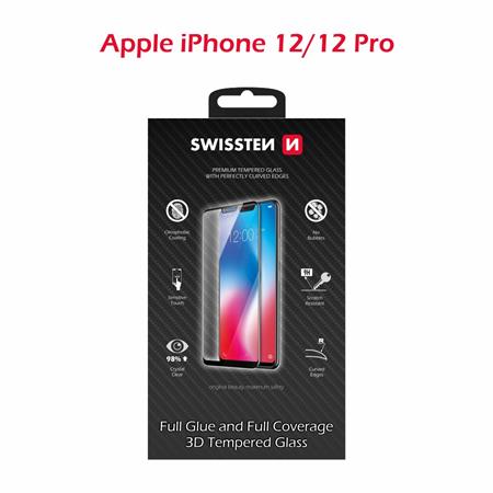 Swissten sklo Ultra durable 3D full glue glass Apple iPhone 12/12 Pro černé