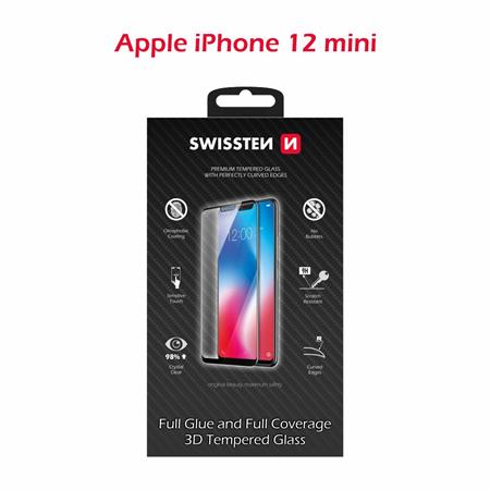 Swissten sklo Ultra durable 3D full glue glass Apple iPhone 12 mini černé
