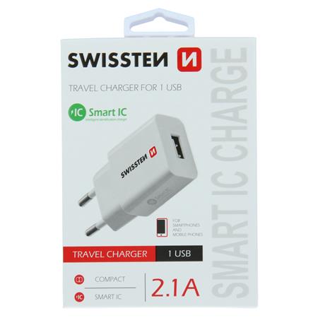 Swissten smart IC 1x USB 2.1A power, bílá