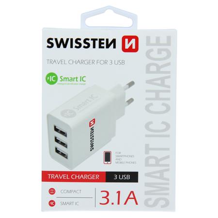 Swissten smart IC 3x USB 3.1A power, bílá