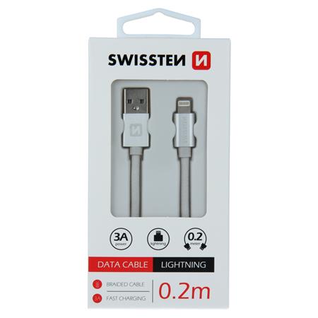 Swissten USB/Lightning 0.2m, stříbrný
